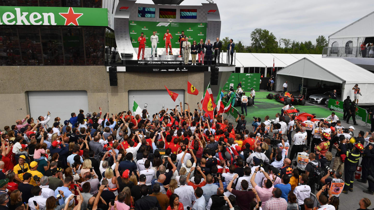 Podium celebrations at Formula One World Championship, Rd7, Canadian Grand Prix, Race, Montreal, Canada, Sunday10 June 2018. © Mark Sutton/Sutton Images