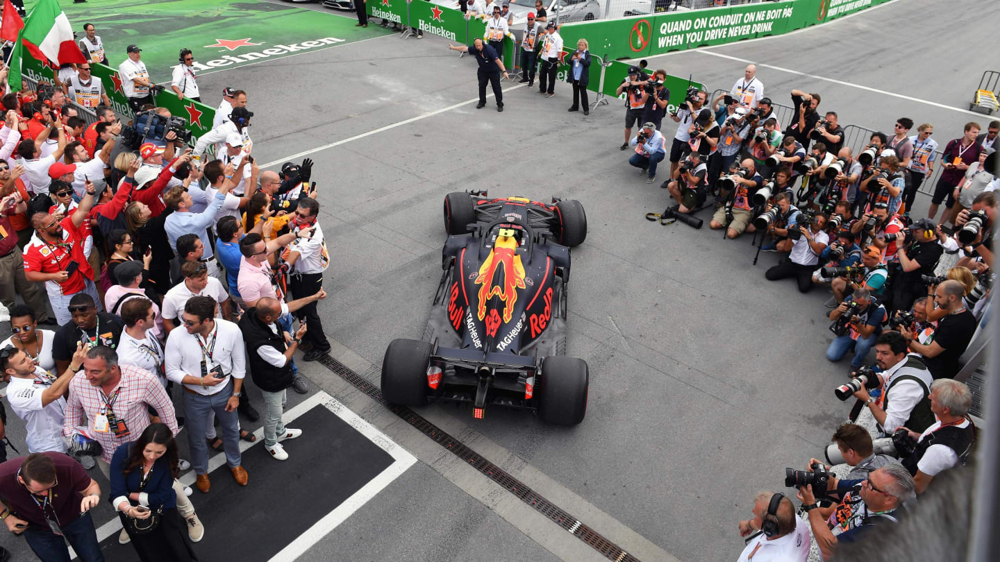 Max Verstappen (NED) Red Bull Racing RB14 arrives in parc ferme at Formula One World Championship, Rd7, Canadian Grand Prix, Race, Montreal, Canada, Sunday10 June 2018. © Mark Sutton/Sutton Images