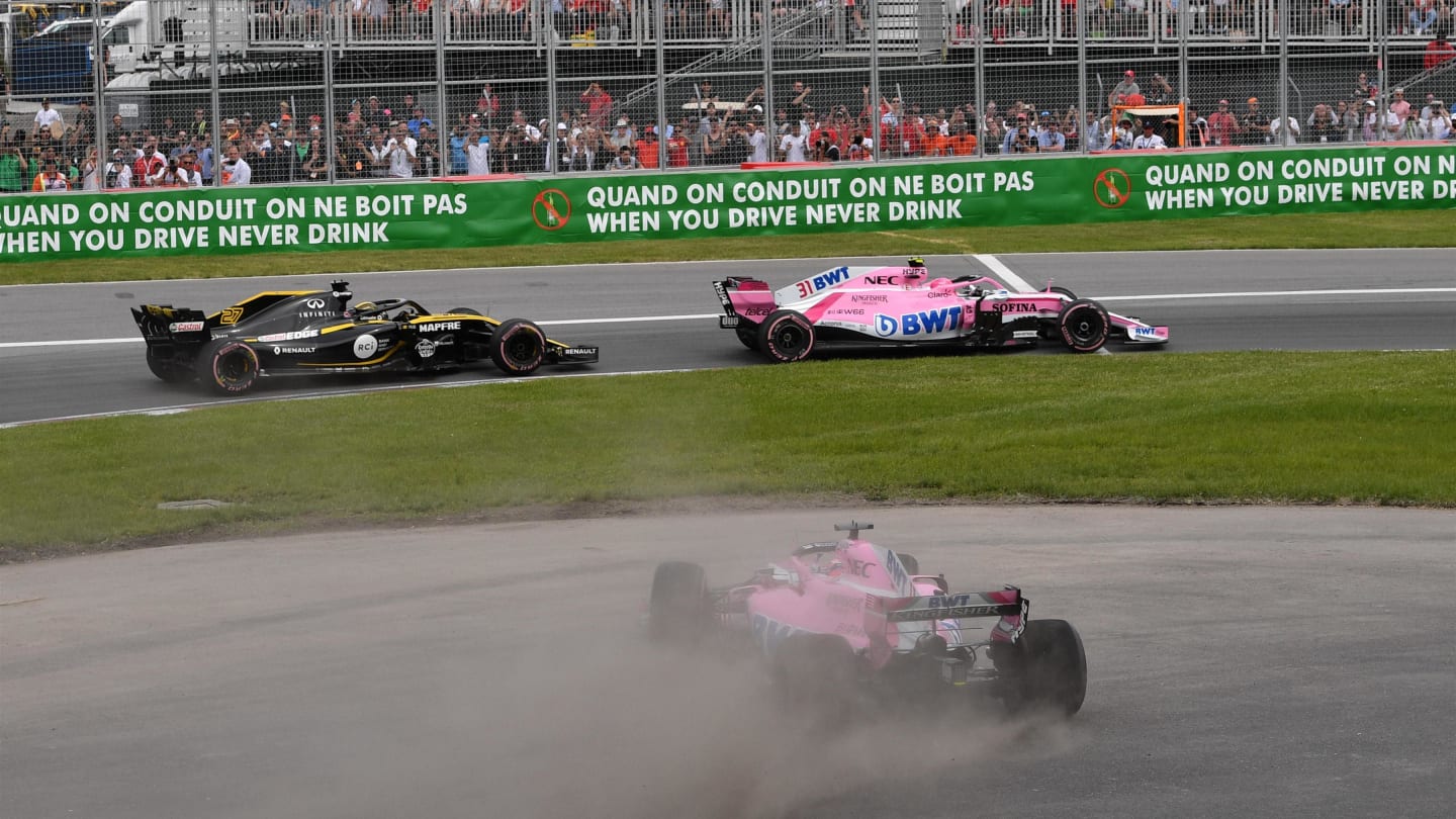 Sergio Perez (MEX) Force India VJM11 spins at Formula One World Championship, Rd7, Canadian Grand Prix, Race, Montreal, Canada, Sunday10 June 2018. © Jerry Andre/Sutton Images