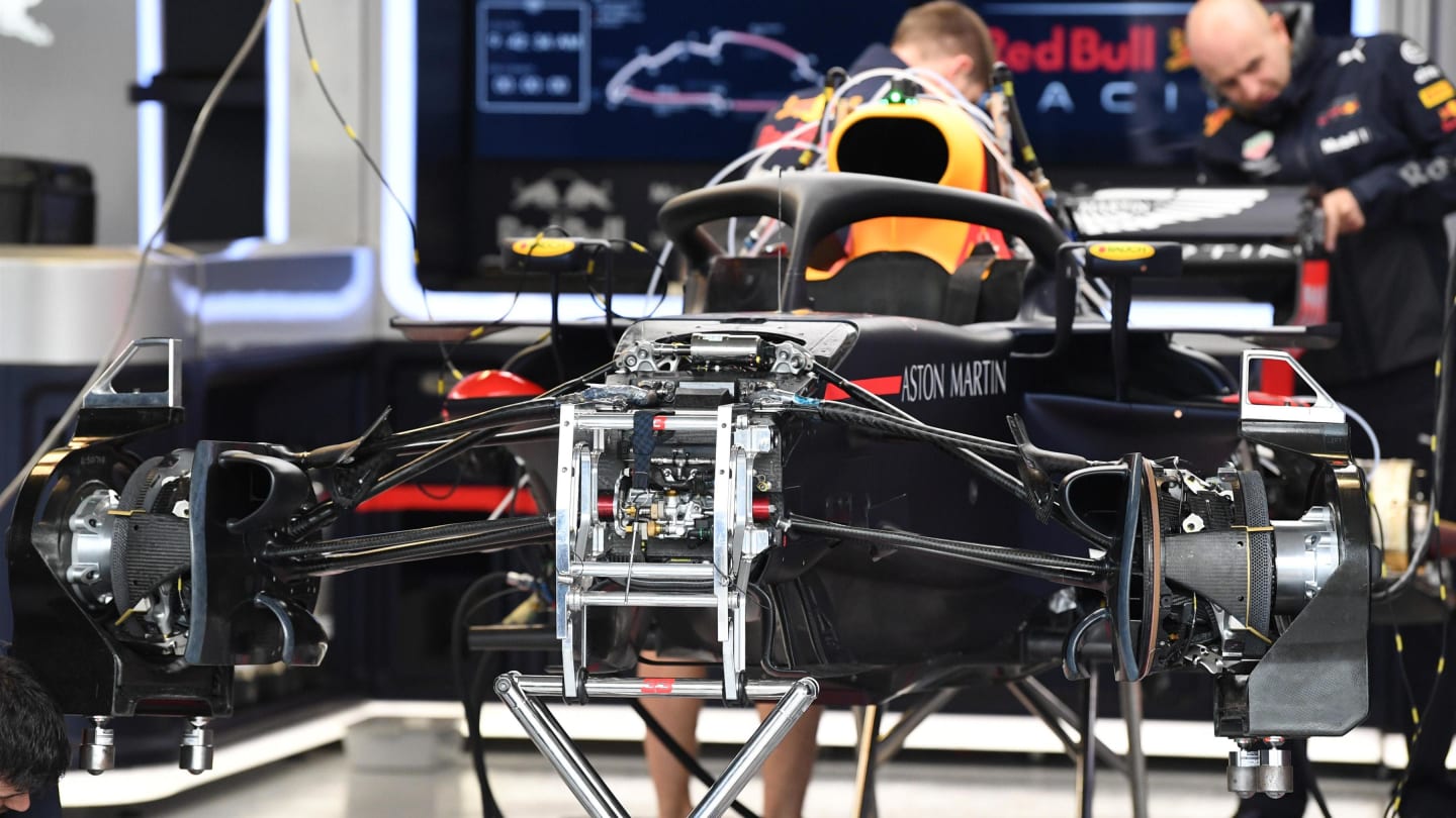 Red Bull Racing RB14 in the garage at Formula One World Championship, Rd7, Canadian Grand Prix, Preparations, Montreal, Canada, Thursday 7 June 2018. © Mark Sutton/Sutton Images