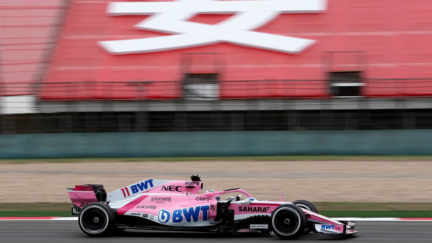 Sergio Perez (MEX) Force India VJM11 at Formula One World Championship, Rd3, Chinese Grand Prix, Practice, Shanghai, China, Friday 13 April 2018. © Zak Mauger/LAT/Sutton Images