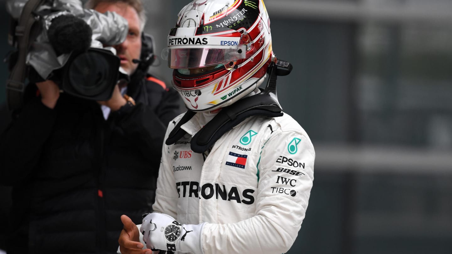 Lewis Hamilton (GBR) Mercedes-AMG F1 in parc ferme at Formula One World Championship, Rd3, Chinese Grand Prix, Qualifying, Shanghai, China, Saturday 14 April 2018. © Simon Galloway/Sutton Images