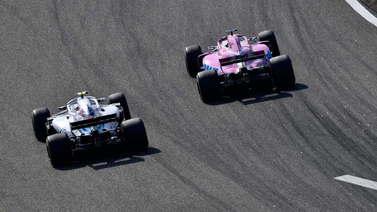 Lance Stroll (CDN) Williams FW41 and Sergio Perez (MEX) Force India VJM11 battle at Formula One World Championship, Rd3, Chinese Grand Prix, Race, Shanghai, China, Sunday 15 April 2018. © Jerry Andre/Sutton Images