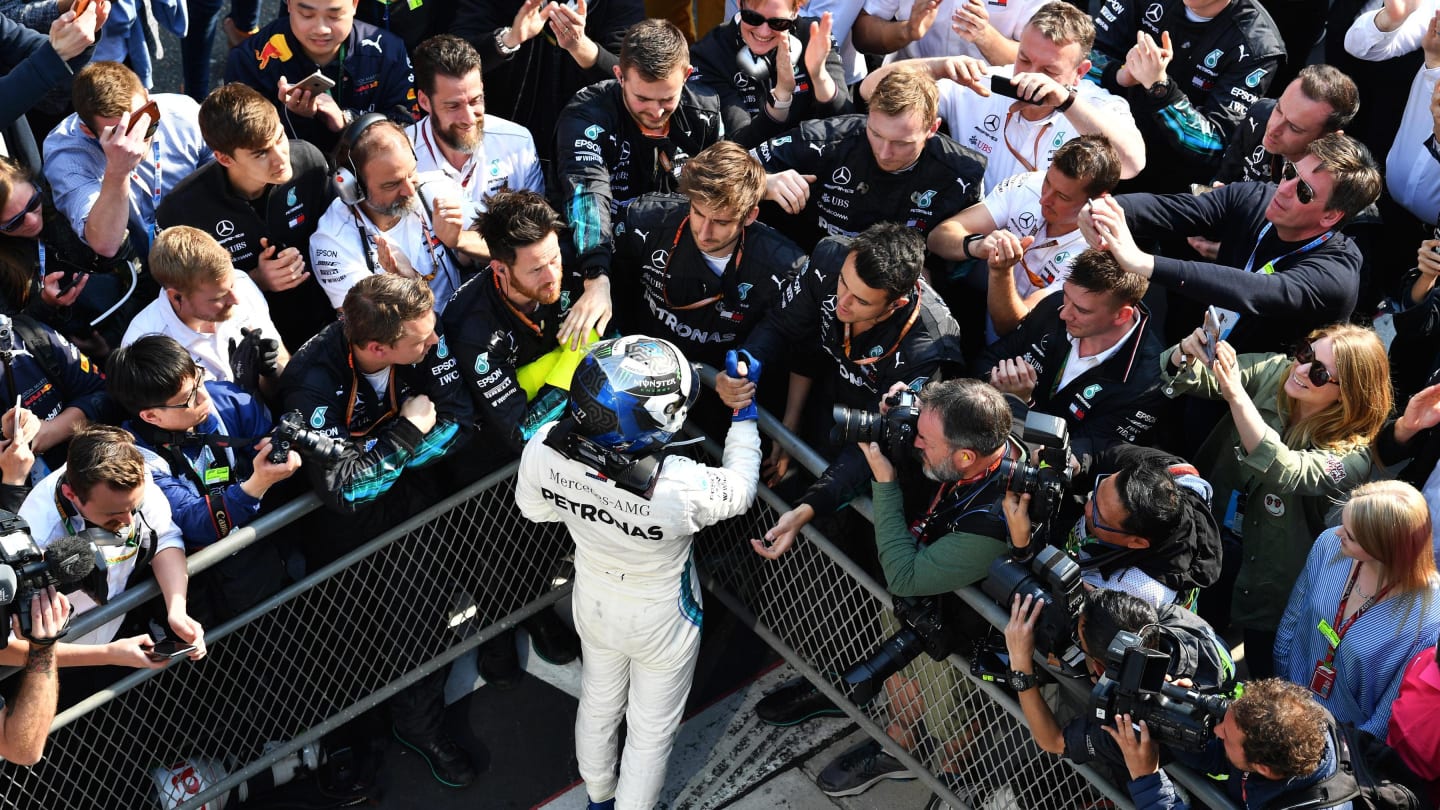 Valtteri Bottas (FIN) Mercedes-AMG F1 celebrates in parc ferme at Formula One World Championship, Rd3, Chinese Grand Prix, Race, Shanghai, China, Sunday 15 April 2018. © Mark Sutton/Sutton Images