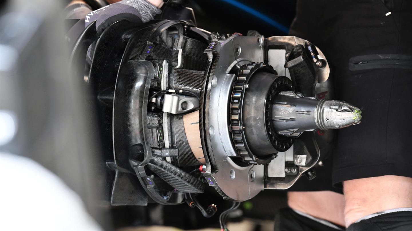 Mercedes-AMG F1 W09 EQ Power+ wheel hub detail at Formula One World Championship, Rd3, Chinese Grand Prix, Preparations, Shanghai, China, Thursday 12 April 2018. © Mark Sutton/Sutton Images