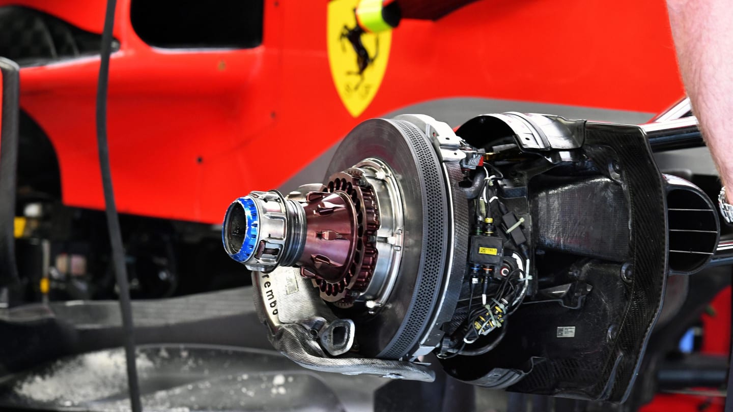Ferrari SF-71H front brake and wheel hub detail at Formula One World Championship, Rd3, Chinese Grand Prix, Preparations, Shanghai, China, Thursday 12 April 2018. © Mark Sutton/Sutton Images