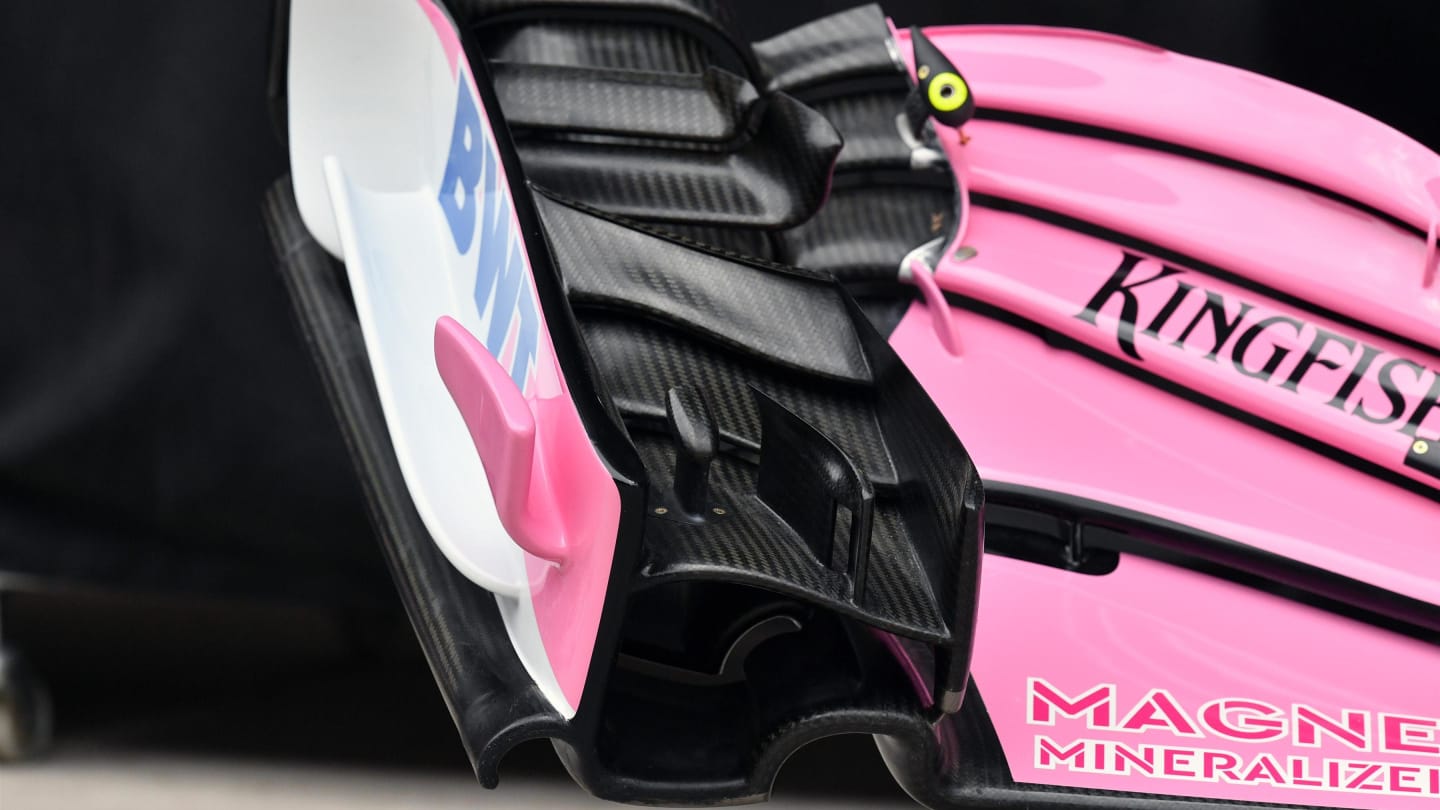 Force India VJM11 front wing detail at Formula One World Championship, Rd3, Chinese Grand Prix, Preparations, Shanghai, China, Thursday 12 April 2018. © Mark Sutton/Sutton Images