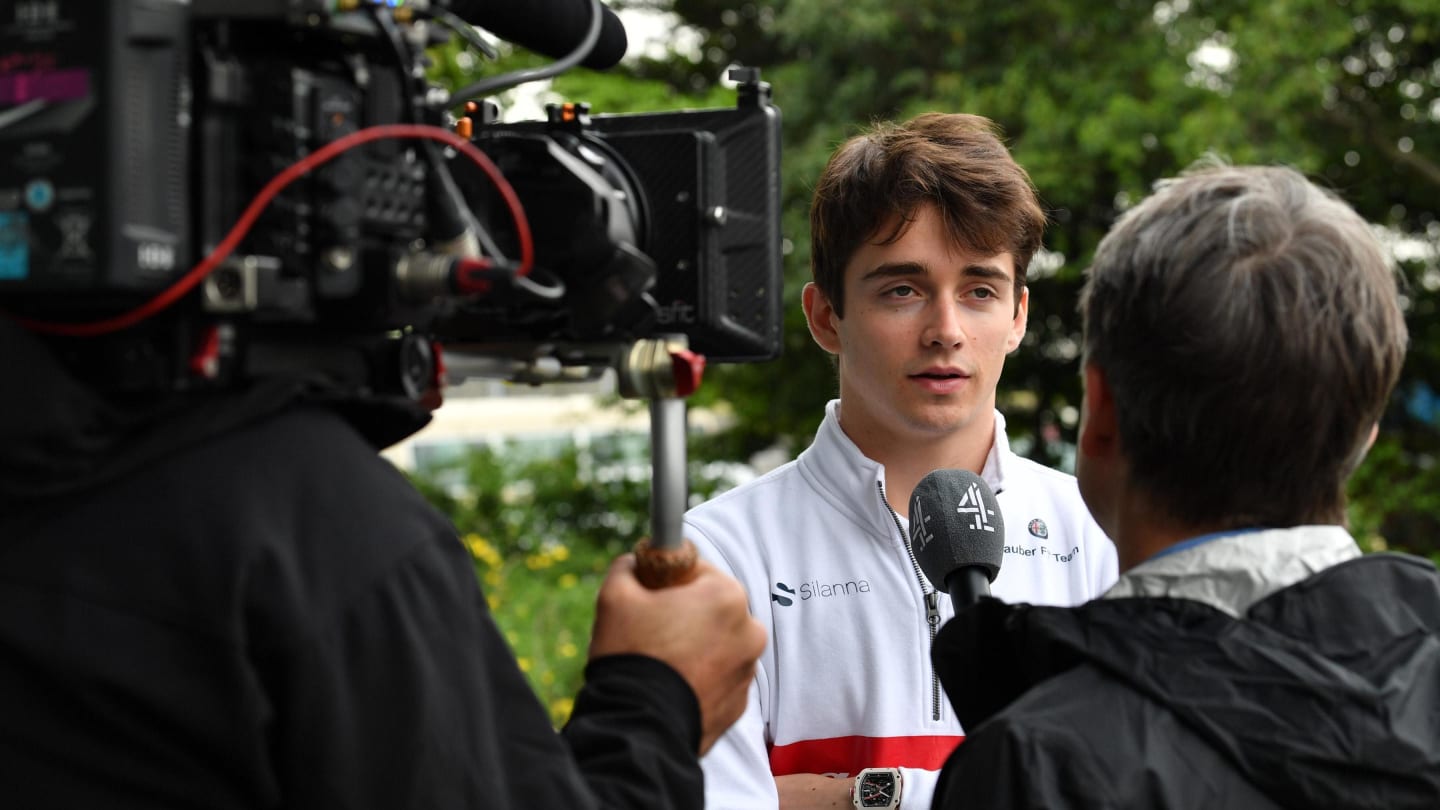 Charles Leclerc (MON) Alfa Romeo Sauber F1 Team talks with the media at Formula One World Championship, Rd3, Chinese Grand Prix, Preparations, Shanghai, China, Thursday 12 April 2018. © Mark Sutton/Sutton Images