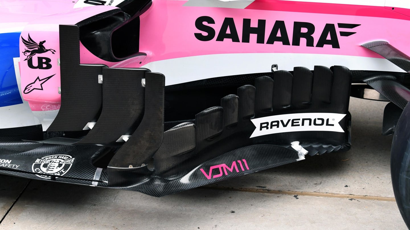 Force India VJM11 barge board detail at Formula One World Championship, Rd3, Chinese Grand Prix, Preparations, Shanghai, China, Thursday 12 April 2018. © Mark Sutton/Sutton Images