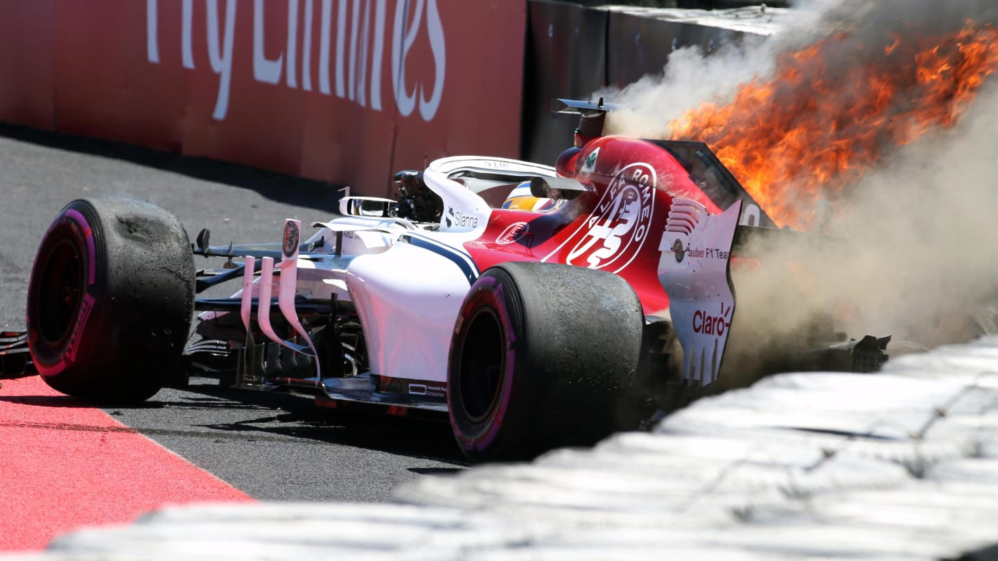 Marcus Ericsson (SWE) Alfa Romeo Sauber C37 crashes in FP1 and catches fire at Formula One World Championship, Rd8, French Grand Prix, Practice, Paul Ricard, France, Friday 22 June 2018. © Hasan Bratic/Sutton Images