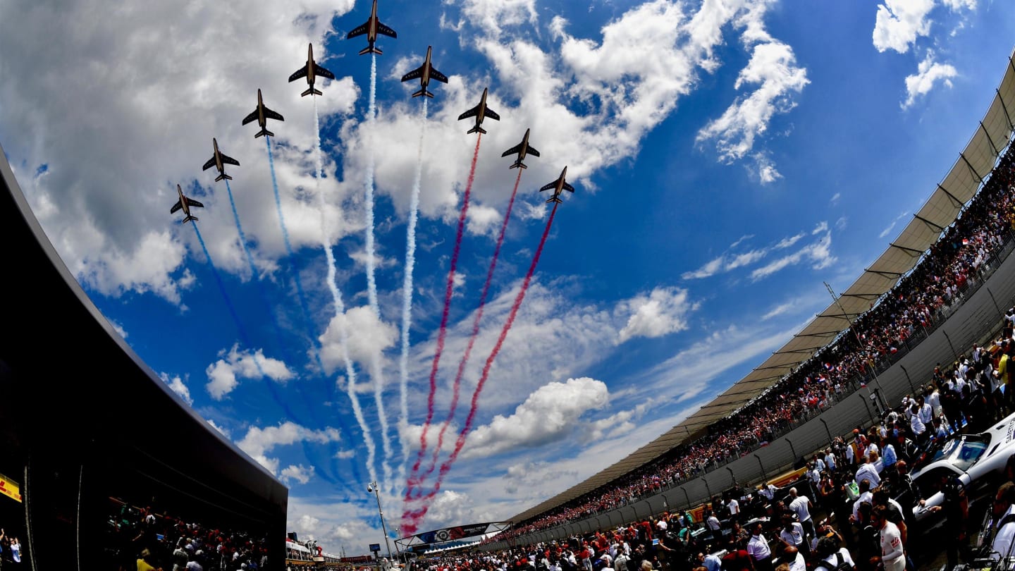Patrouille de France flypast over the grid at Formula One World Championship, Rd8, French Grand