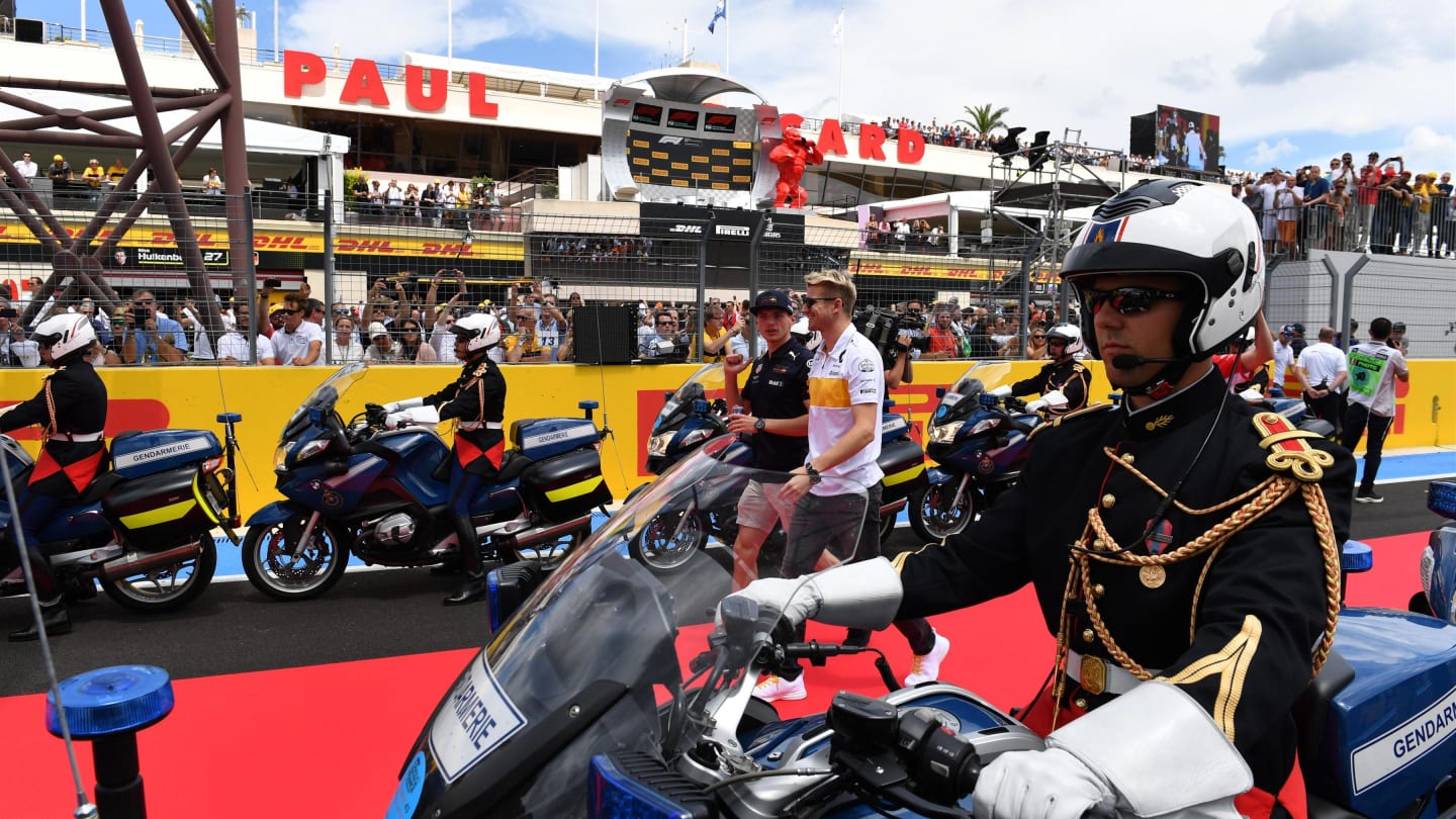 Nico Hulkenberg (GER) Renault Sport F1 Team on the drivers parade at Formula One World Championship, Rd8, French Grand Prix, Race, Paul Ricard, France, Sunday 24 June 2018. © Mark Sutton/Sutton Images