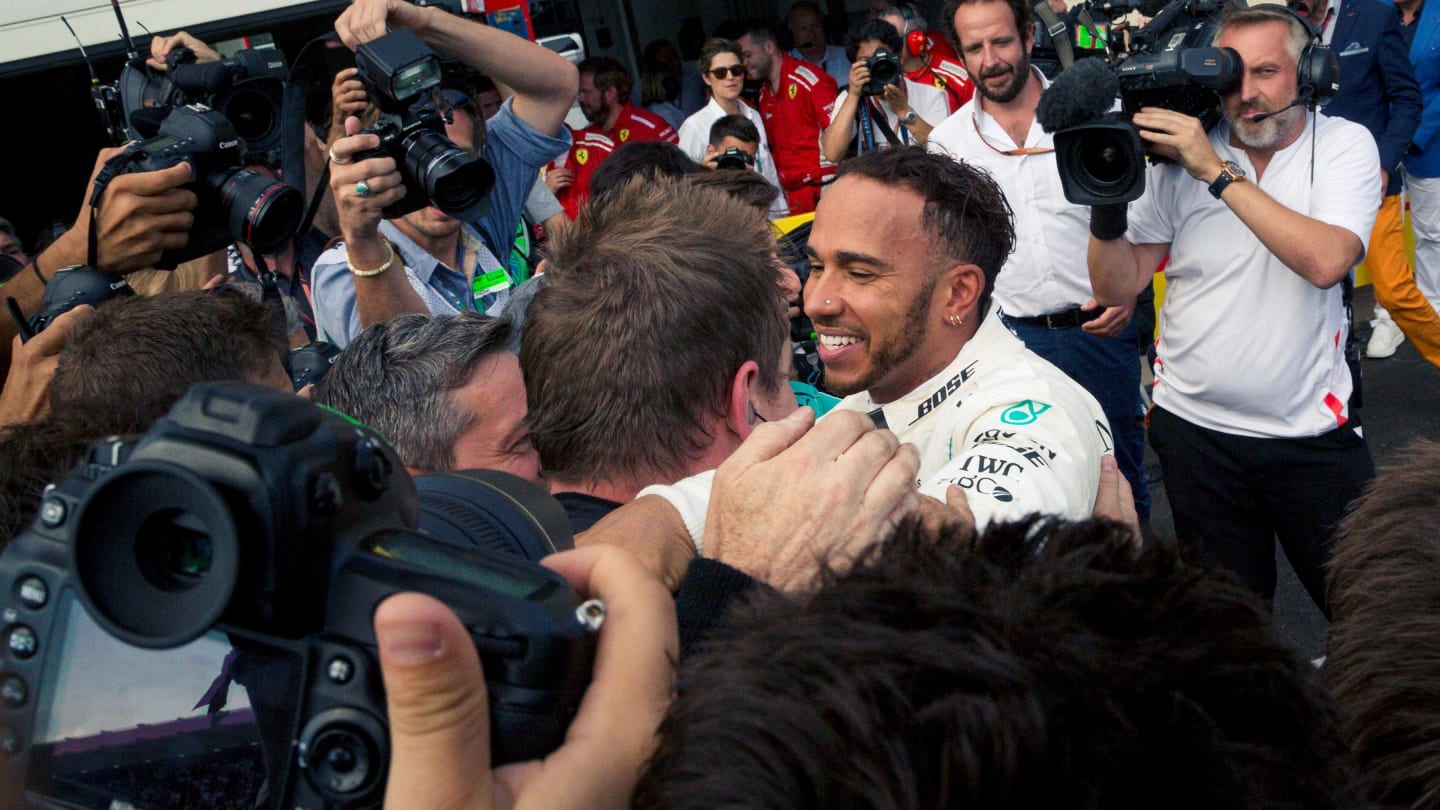 Race winner Lewis Hamilton (GBR) Mercedes-AMG F1 celebrates in parc ferme at Formula One World