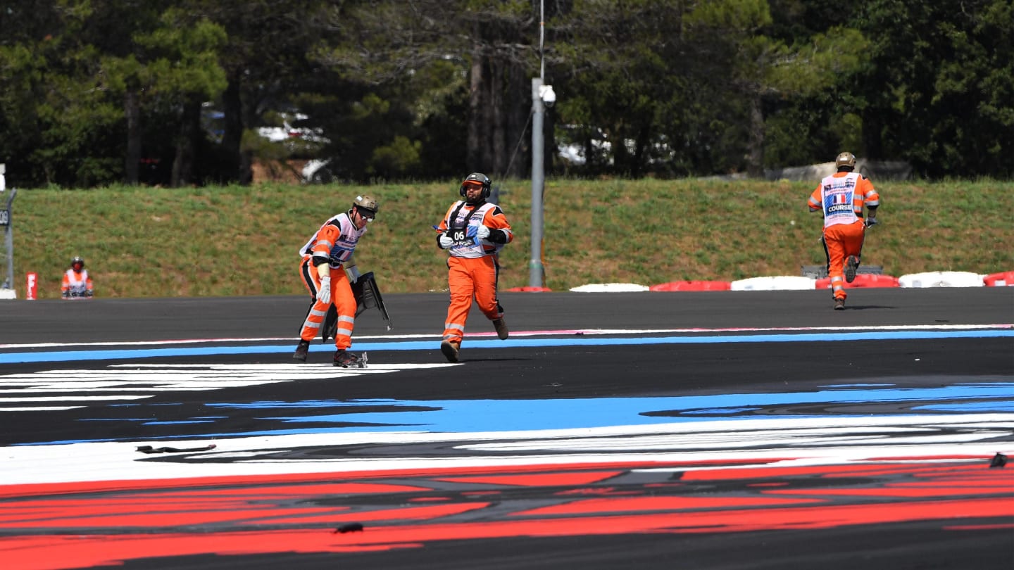 Marshals clear debris at Formula One World Championship, Rd8, French Grand Prix, Race, Paul Ricard, France, Sunday 24 June 2018. © Mark Sutton/Sutton Images