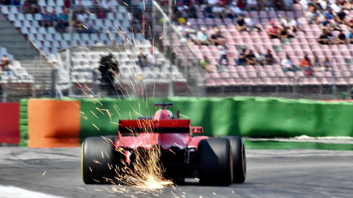 Sebastian Vettel (GER) Ferrari SF-71H sparks at Formula One World Championship, Rd11, German Grand Prix, Practice, Hockenheim, Germany, Friday 20 July 2018. © Jerry Andre/Sutton Images