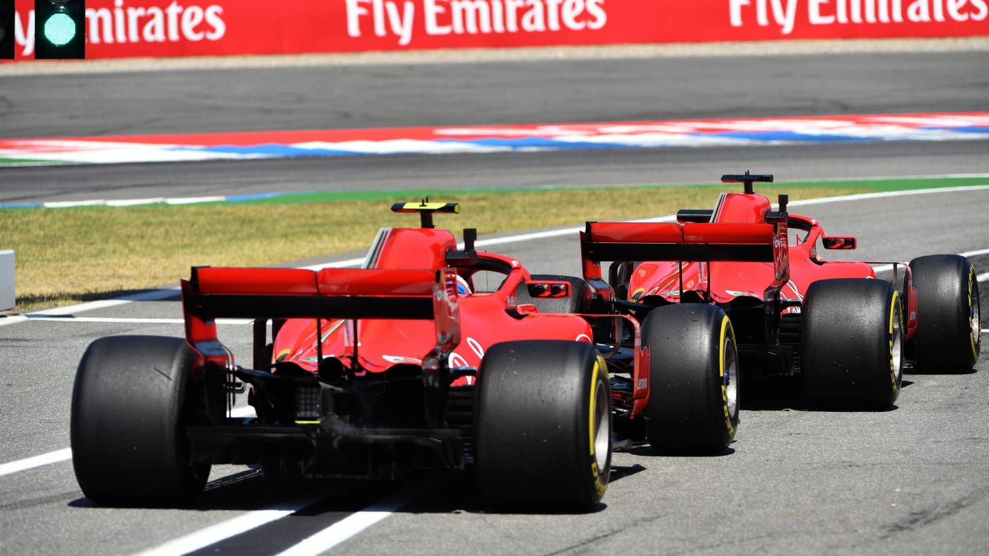 Kimi Raikkonen (FIN) Ferrari SF-71H and Sebastian Vettel (GER) Ferrari SF-71H at Formula One World Championship, Rd11, German Grand Prix, Practice, Hockenheim, Germany, Friday 20 July 2018. © Mark Sutton/Sutton Images