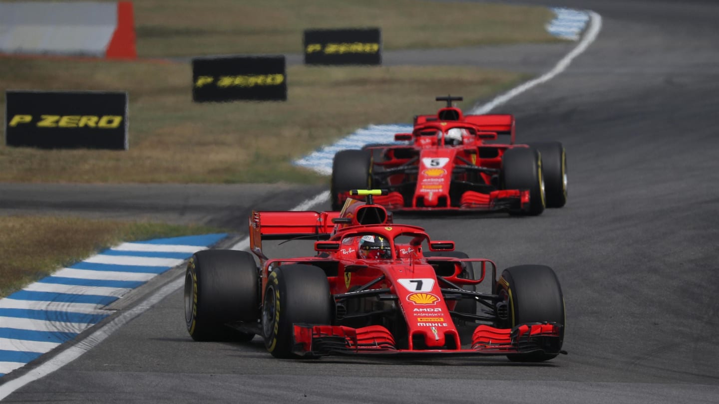 Kimi Raikkonen (FIN) Ferrari SF-71H and Sebastian Vettel (GER) Ferrari SF-71H at Formula One World Championship, Rd11, German Grand Prix, Race, Hockenheim, Germany, Sunday 22 July 2018. © Manuel Goria/Sutton Images