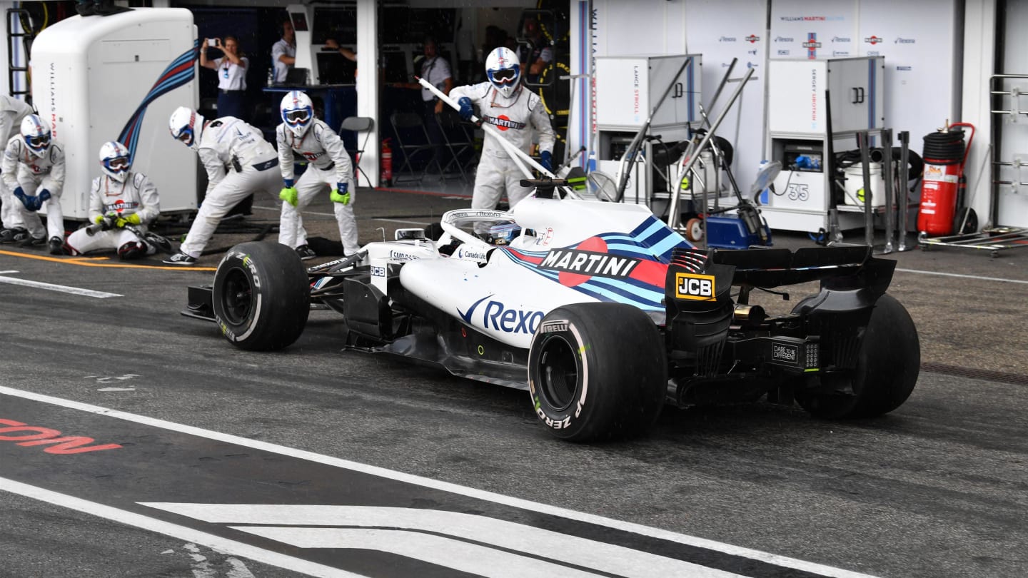 Lance Stroll (CDN) Williams FW41 pit stop at Formula One World Championship, Rd11, German Grand