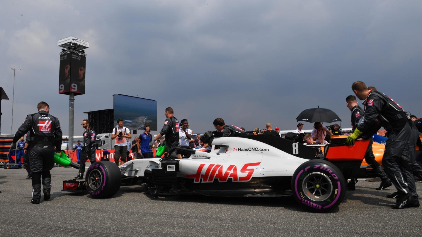 Romain Grosjean (FRA) Haas VF-18 on the grid at Formula One World Championship, Rd11, German Grand