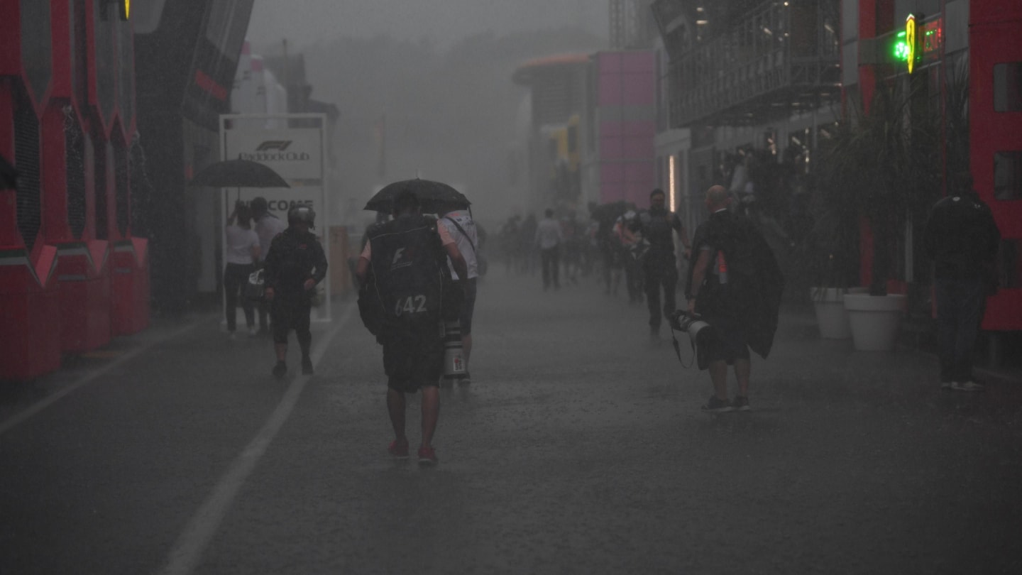 Rain in the paddock after the race at Formula One World Championship, Rd11, German Grand Prix, Race, Hockenheim, Germany, Sunday 22 July 2018. © Mark Sutton/Sutton Images