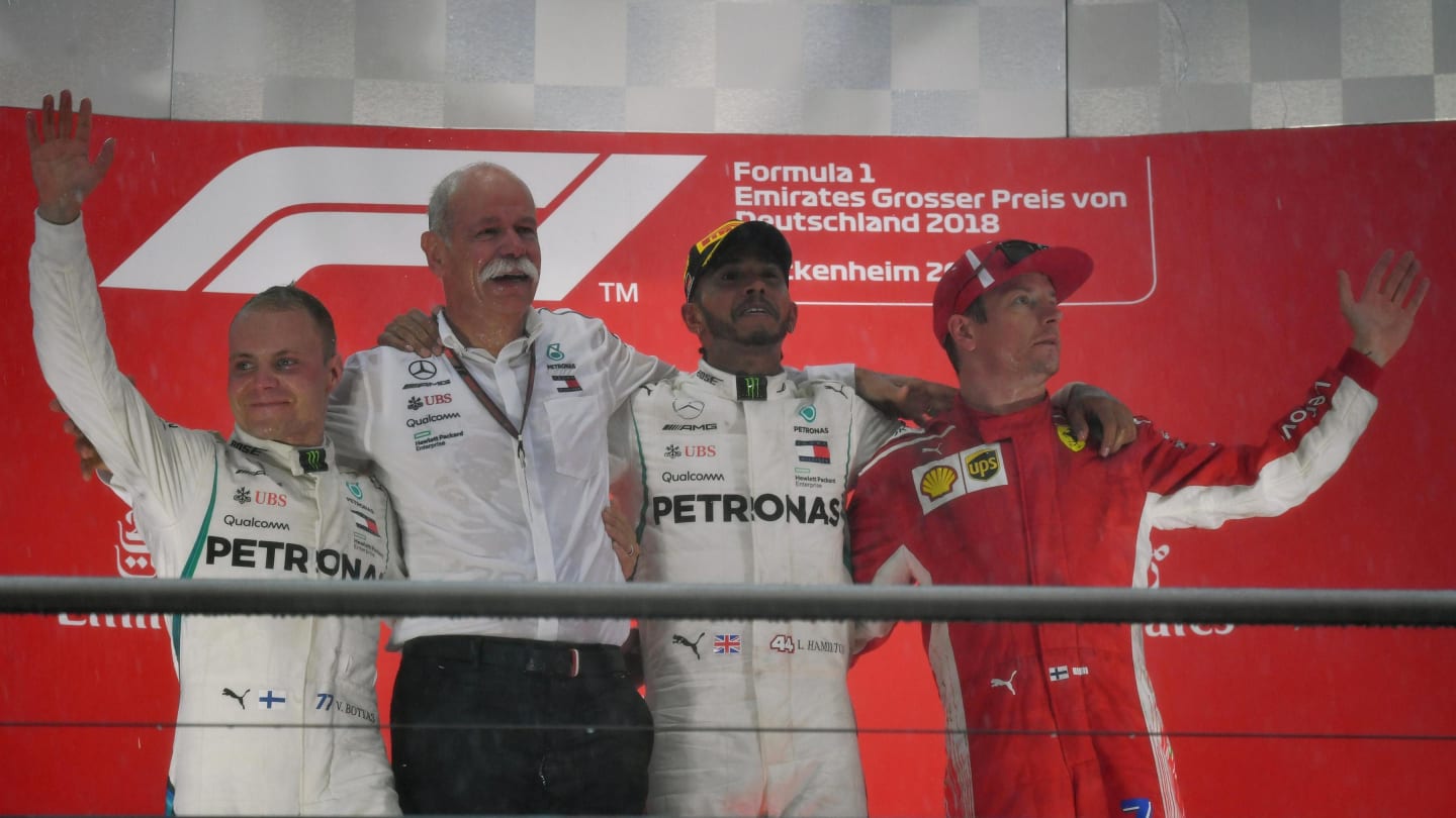 (L to R): Valtteri Bottas (FIN) Mercedes-AMG F1, Dr. Dieter Zetsche (GER), CEO of Daimler AG, Lewis