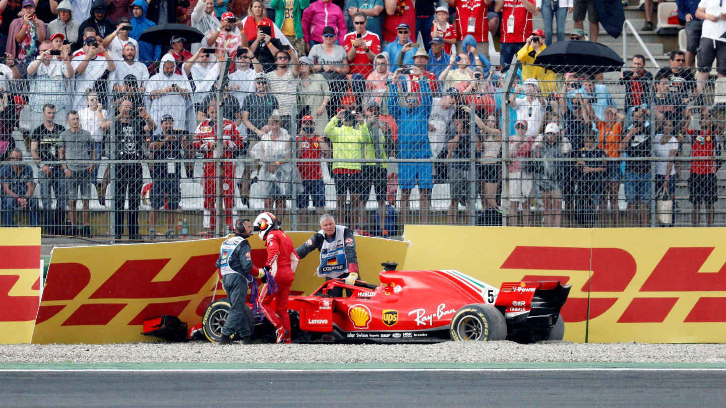 Sebastian Vettel (GER) Ferrari SF-71H crashed out of the lead of the race at Formula One World