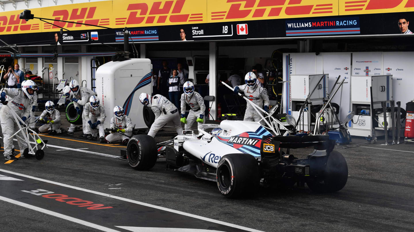 Sergey Sirotkin (RUS) Williams FW41 pit stop at Formula One World Championship, Rd11, German Grand