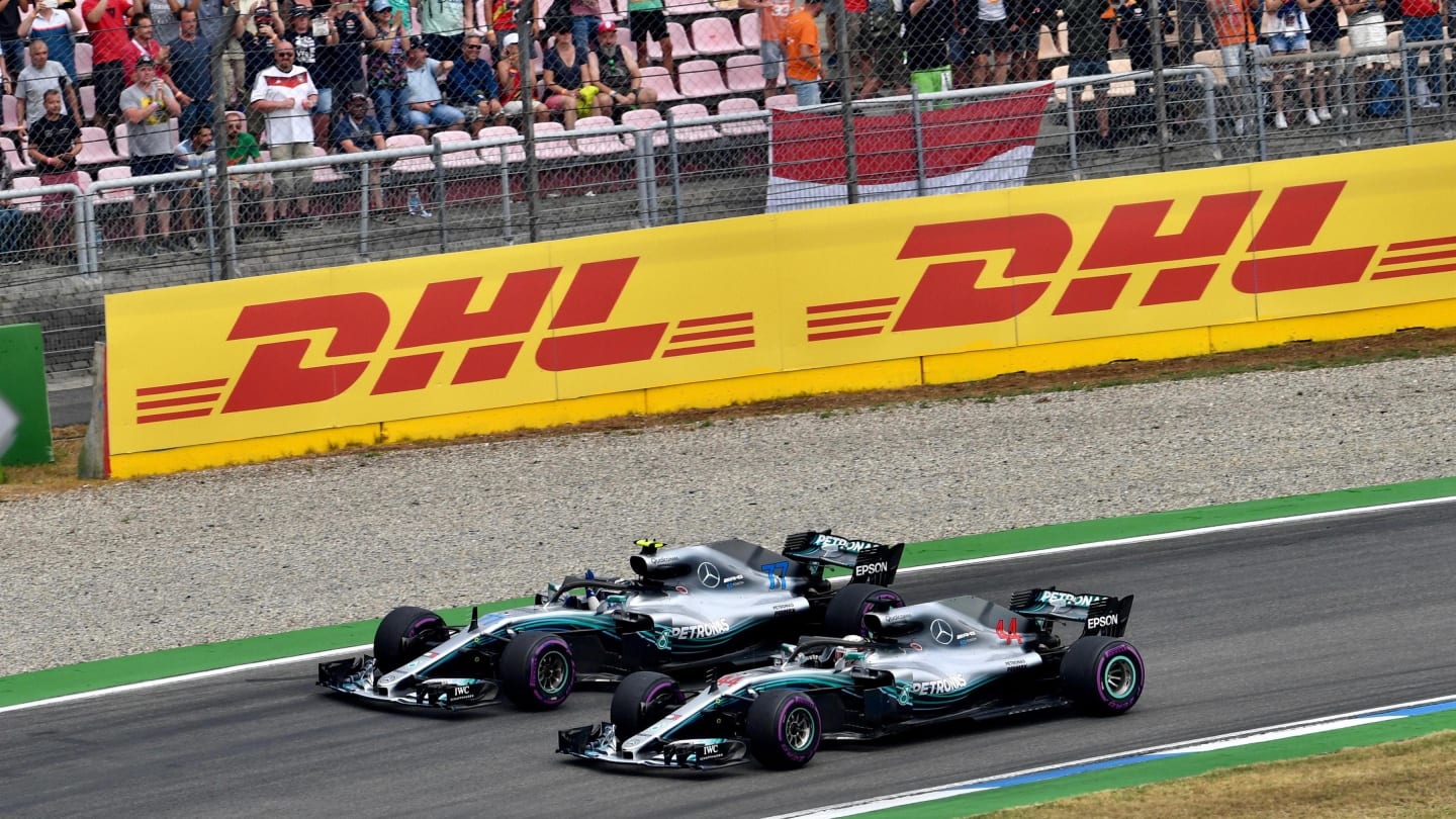 Race winner Lewis Hamilton (GBR) Mercedes-AMG F1 W09 EQ Power+ and Valtteri Bottas (FIN)