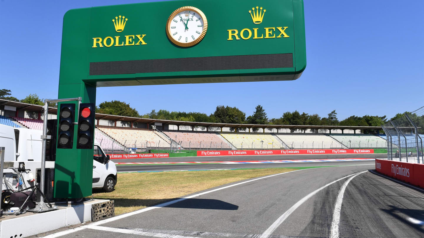 Rolex signage and clock at pit lane exit at Formula One World Championship, Rd11, German Grand Prix, Preparations, Hockenheim, Germany, Thursday 19 July 2018. © Mark Sutton/Sutton Images