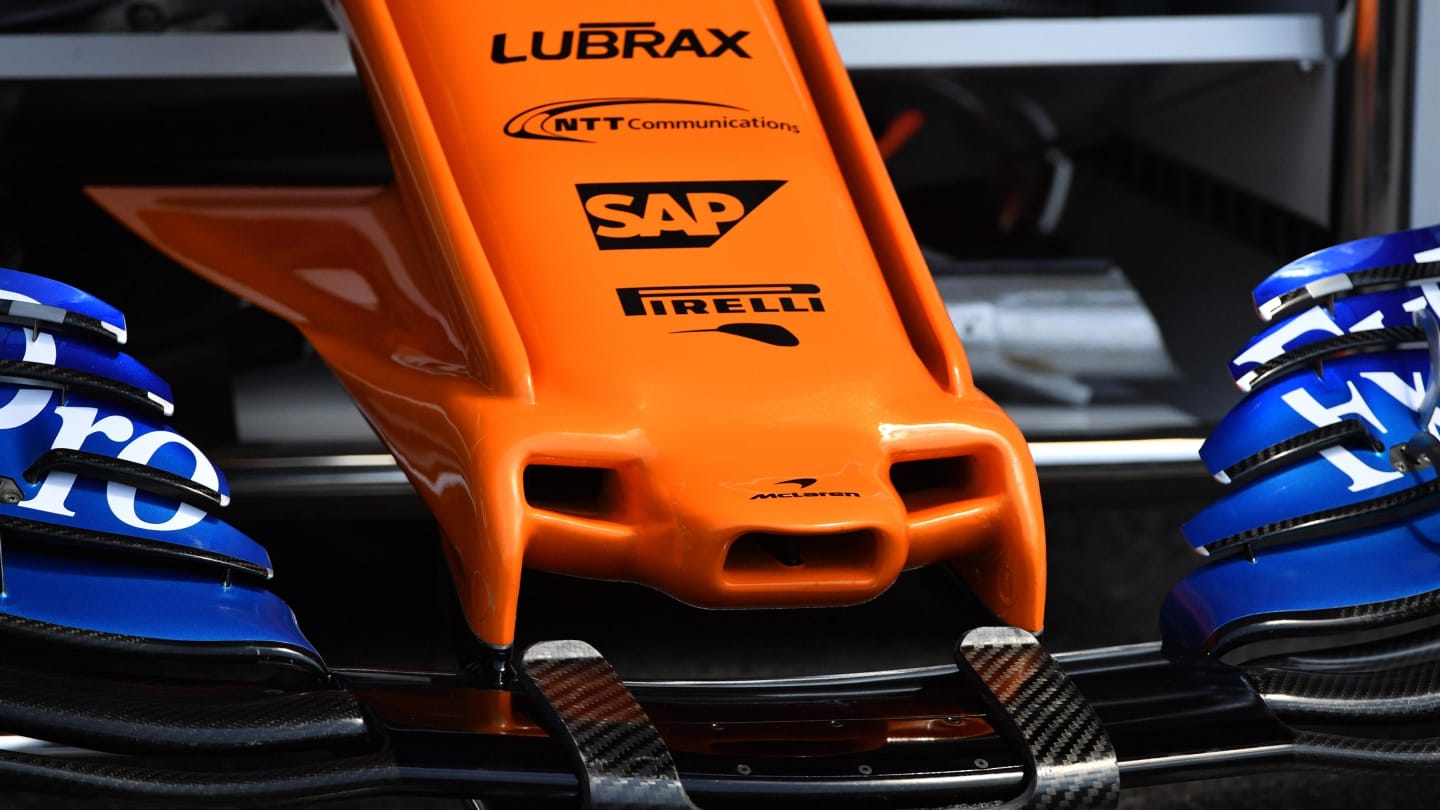 McLaren MCL33 nose detail at Formula One World Championship, Rd11, German Grand Prix, Preparations, Hockenheim, Germany, Thursday 19 July 2018. © Mark Sutton/Sutton Images