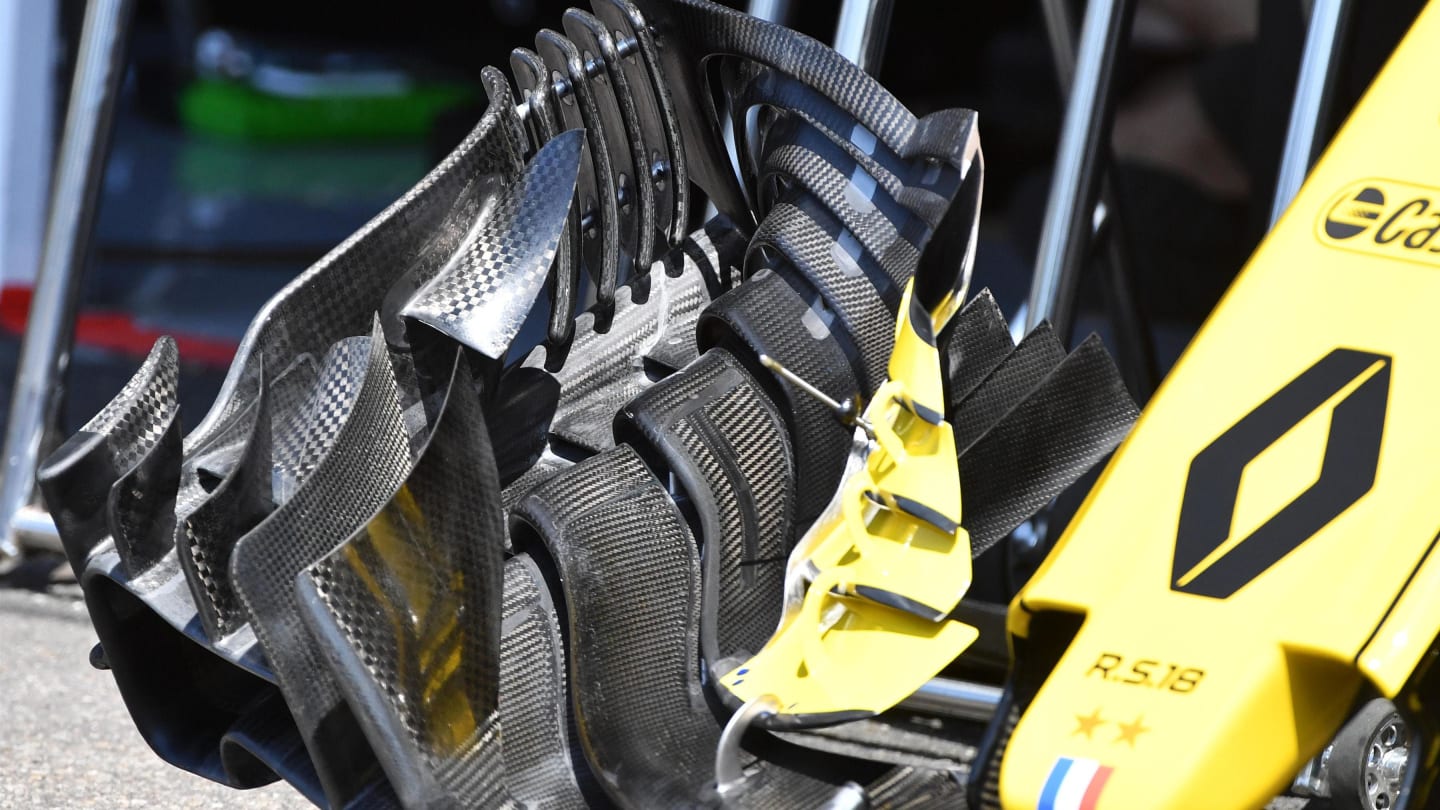 Renault Sport F1 Team RS18 front wing detail at Formula One World Championship, Rd11, German Grand Prix, Preparations, Hockenheim, Germany, Thursday 19 July 2018. © Mark Sutton/Sutton Images