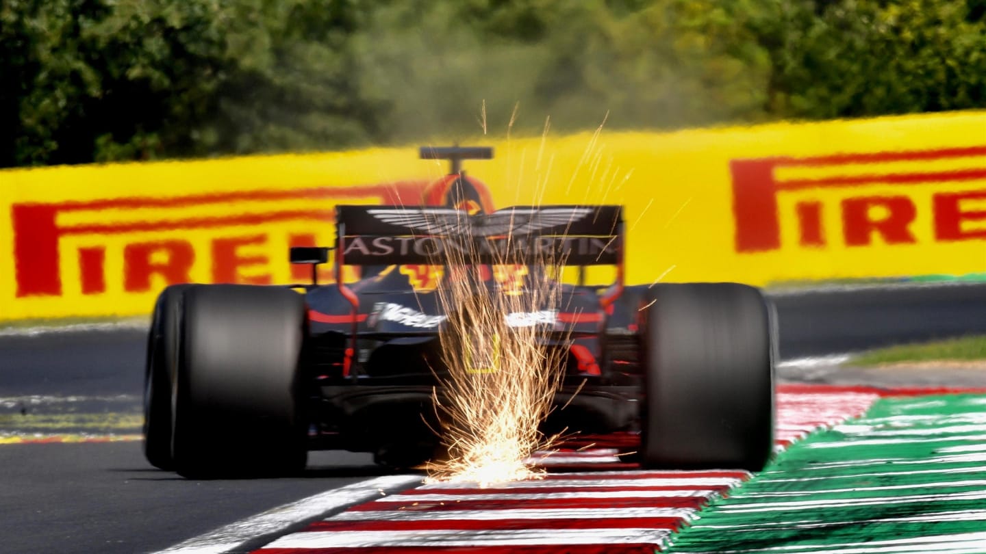 Daniel Ricciardo (AUS) Red Bull Racing RB14 sparks at Formula One World Championship, Rd12,