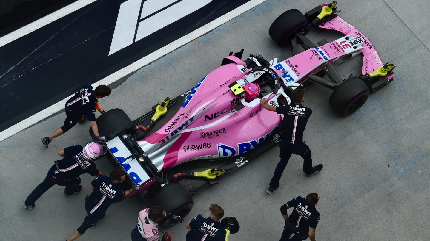 Esteban Ocon (FRA) Force India VJM11 is pushed in pit lane at Formula One World Championship, Rd12,