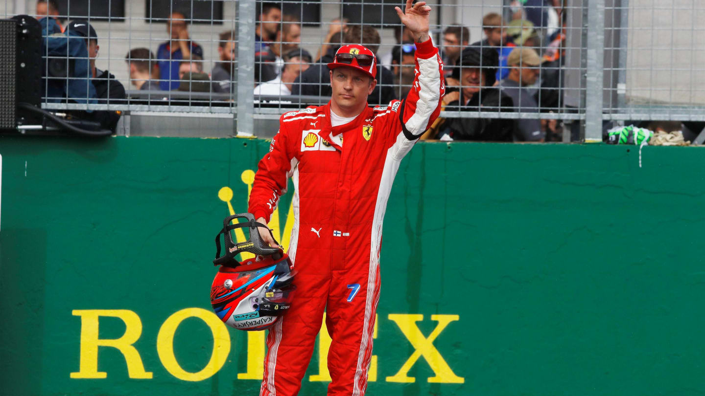 Kimi Raikkonen (FIN) Ferrari celebrates in parc ferme at Formula One World Championship, Rd12,