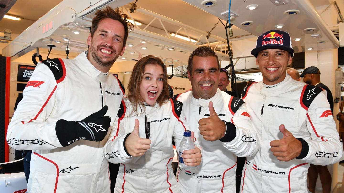 F1 Experiences 2-Seater passenger Barbara Palvin (HUN) with Zsolt Baumgartner (HUN) F1 Experiences 2-Seater driver and Patrick Friesacher (AUT) F1 Experiences 2-Seater driver at Formula One World Championship, Rd12, Hungarian Grand Prix, Race, Hungaroring, Hungary, Sunday 29 July 2018. © Mark Sutton/Sutton Images