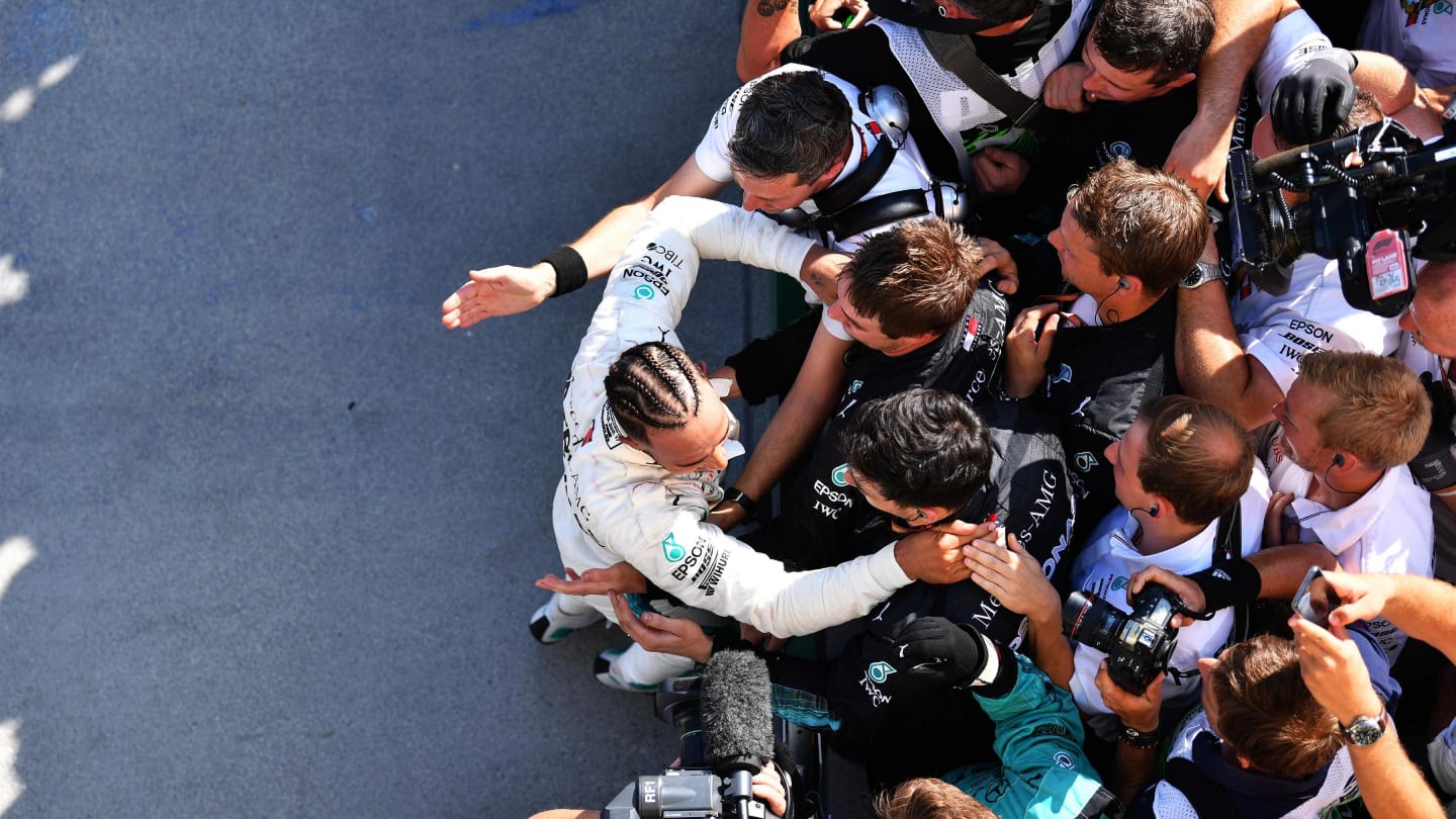 Race winner Lewis Hamilton (GBR) Mercedes-AMG F1 celebrates in parc ferme at Formula One World Championship, Rd12, Hungarian Grand Prix, Race, Hungaroring, Hungary, Sunday 29 July 2018. © Mark Sutton/Sutton Images