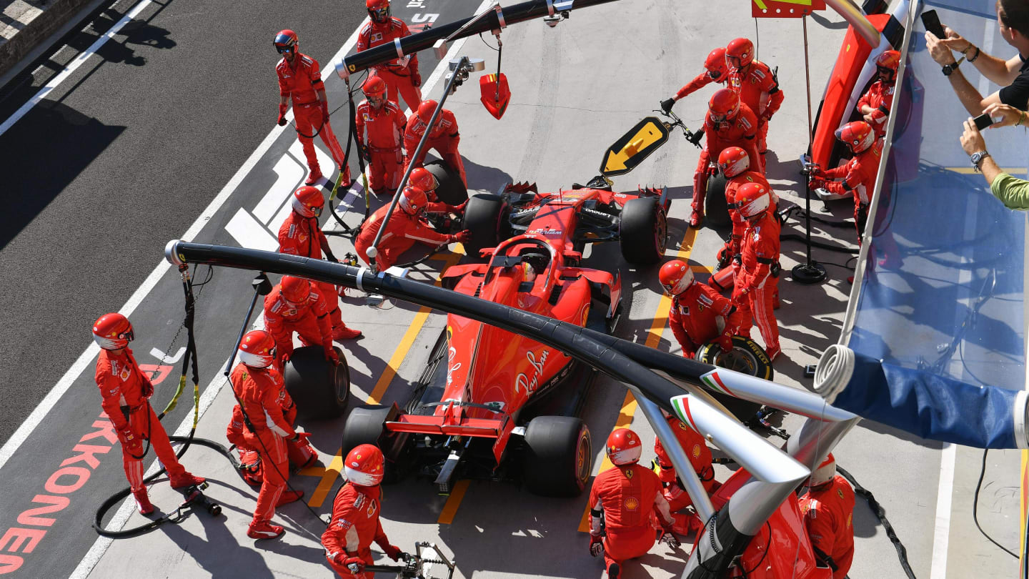 Sebastian Vettel (GER) Ferrari SF-71H pit stop at Formula One World Championship, Rd12, Hungarian