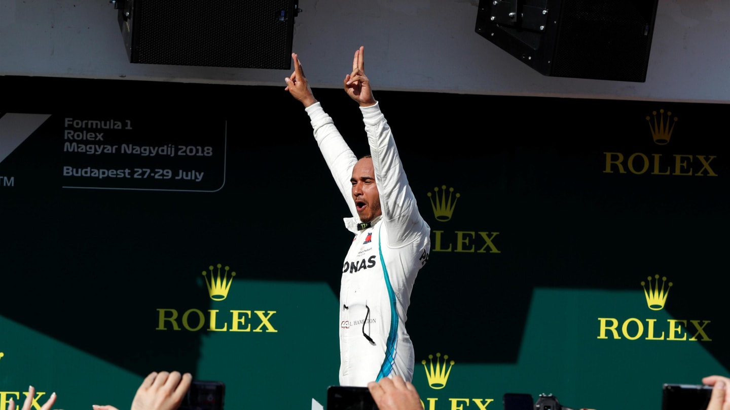 Race winner Lewis Hamilton (GBR) Mercedes-AMG F1 celebrates in parc ferme at Formula One World Championship, Rd12, Hungarian Grand Prix, Race, Hungaroring, Hungary, Sunday 29 July 2018. © Manuel Goria/Sutton Images