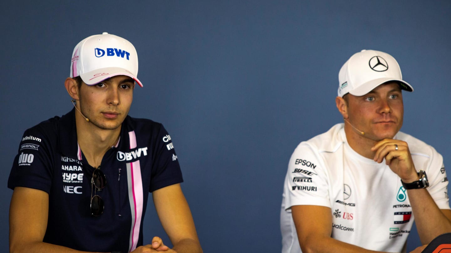 Esteban Ocon (FRA) Force India F1 and Valtteri Bottas (FIN) Mercedes-AMG F1 in the Press Conference at Formula One World Championship, Rd12, Hungarian Grand Prix, Preparations, Hungaroring, Hungary, Thursday 26 July 2018. © Manuel Goria/Sutton Images