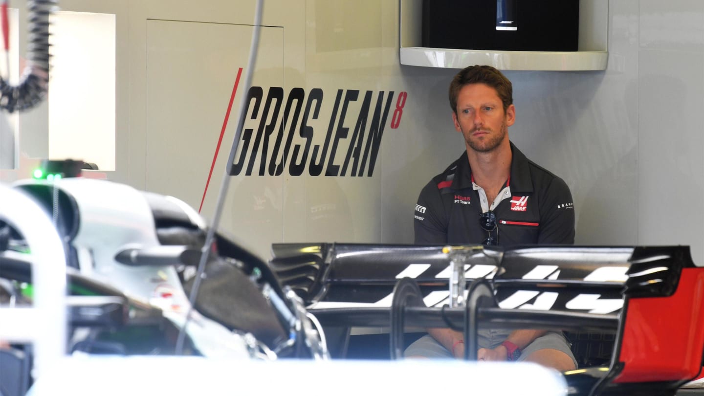 Romain Grosjean (FRA) Haas F1 in the garage at Formula One World Championship, Rd12, Hungarian
