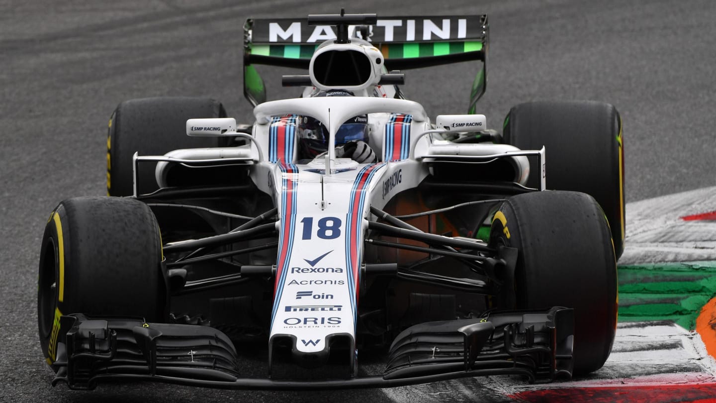 Lance Stroll, Williams FW41 with aero paint on rear wing at Formula One World Championship, Rd14, Italian Grand Prix, Practice, Monza, Italy, Friday 31 August 2018. © Mark Sutton/Sutton Images