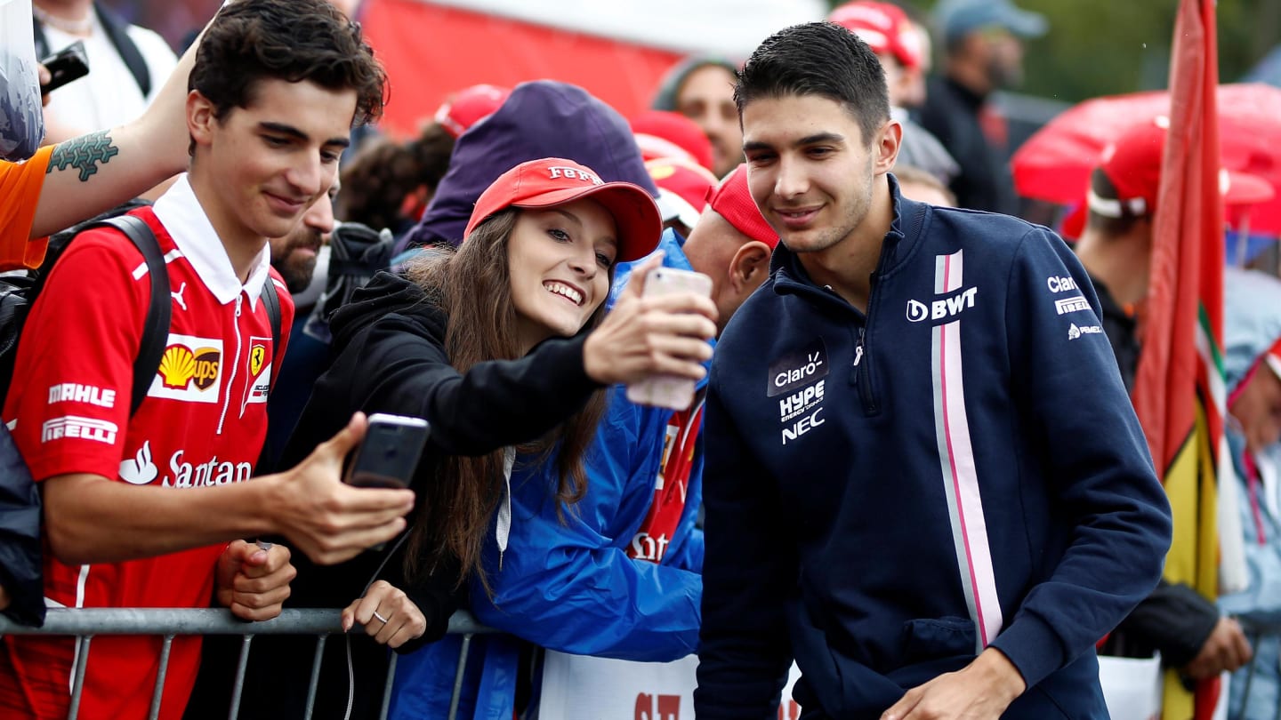 Esteban Ocon, Racing Point Force India F1 Team fans selfie at Formula One World Championship, Rd14, Italian Grand Prix, Qualifying, Monza, Italy, Saturday 1 September 2018. © Manuel Goria/Sutton Images