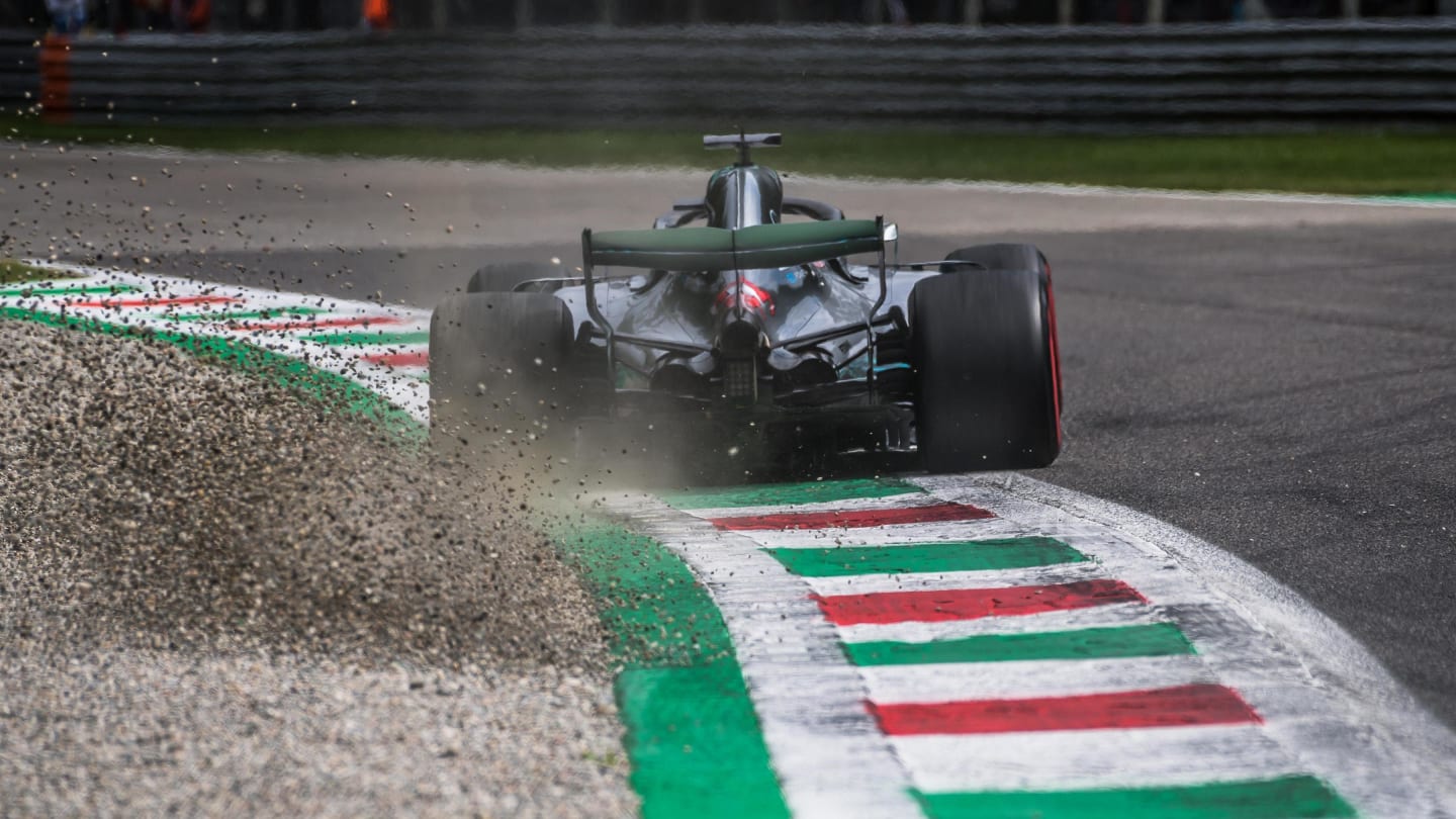 Lewis Hamilton, Mercedes AMG F1 W09 kicks up the gravel at Formula One World Championship, Rd14,