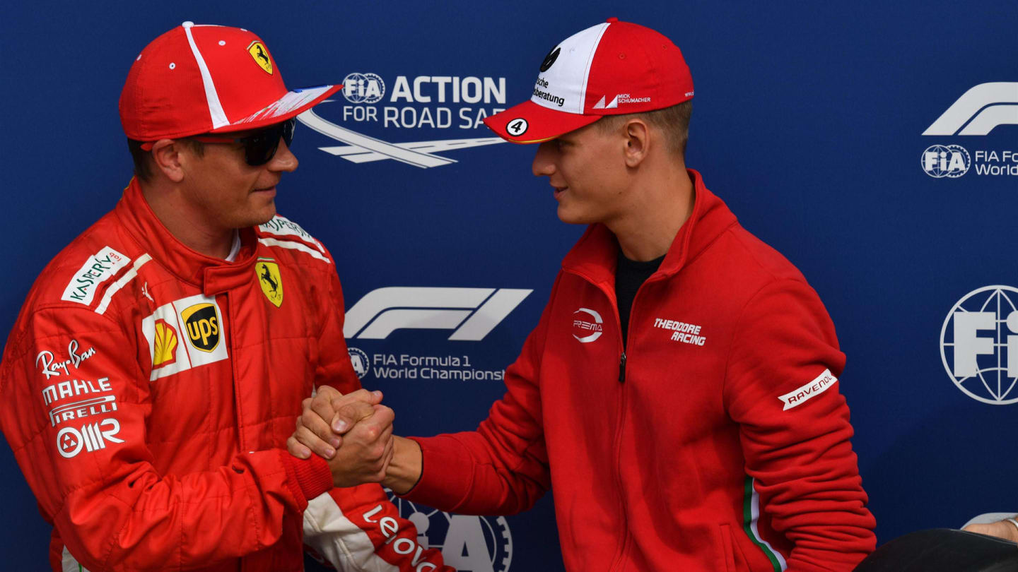 Mick Shcumacher presents the Pirelli Pole Position Award to Kimi Raikkonen, Ferrari at Formula One