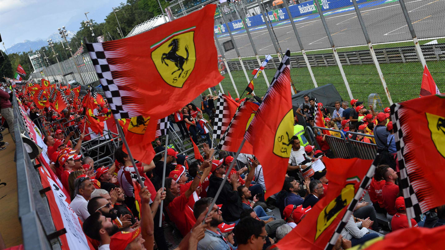 Ferrari fans and flags at Formula One World Championship, Rd14, Italian Grand Prix, Qualifying, Monza, Italy, Saturday 1 September 2018. © Jerry Andre/Sutton Images