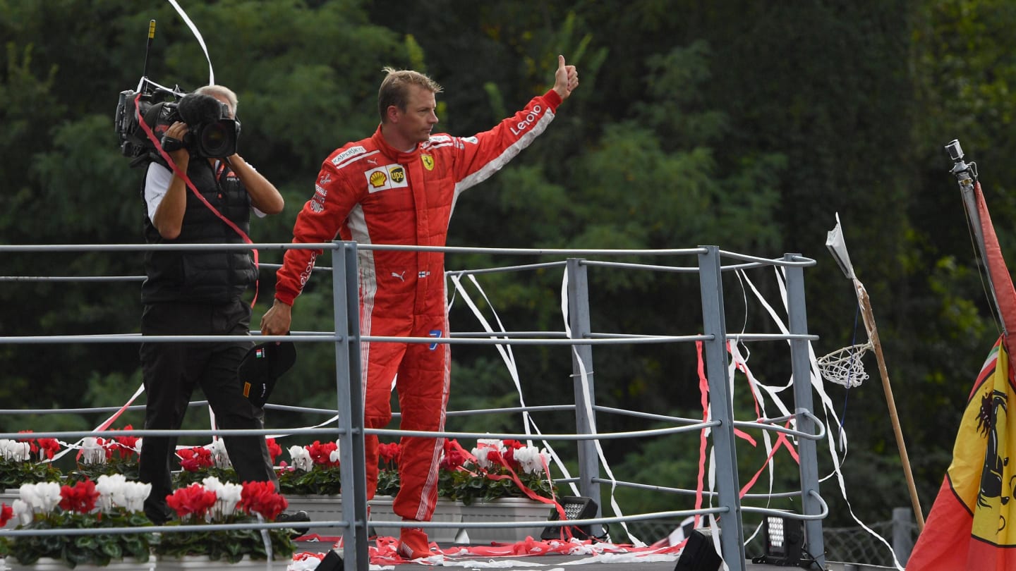 Kimi Raikkonen, Ferrari on the podium at Formula One World Championship, Rd14, Italian Grand Prix, Race, Monza, Italy, Sunday 2 September 2018. © Jerry Andre/Sutton Images