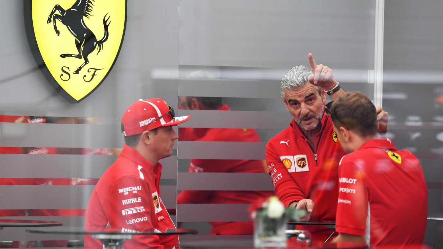 Maurizio Arrivabene, Ferrari Team Principal with Kimi Raikkonen, Ferrari and Sebastian Vettel,