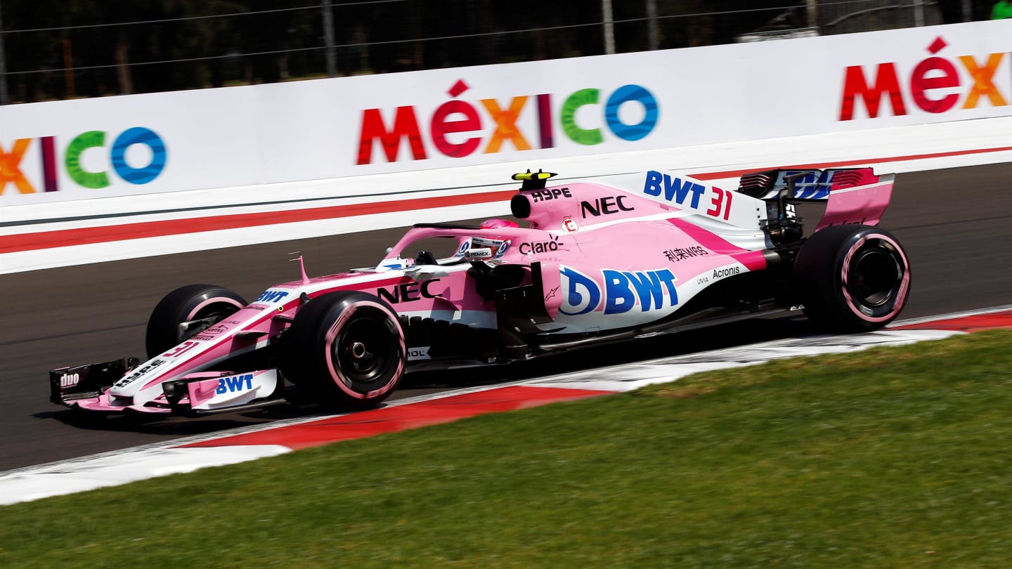 Esteban Ocon, Racing Point Force India VJM11 at Formula One World Championship, Rd19, Mexican Grand Prix, Practice, Circuit Hermanos Rodriguez, Mexico City, Mexico, Friday 26 October 2018.