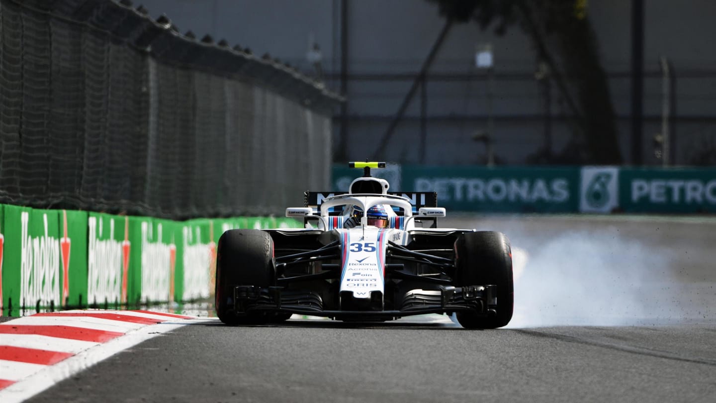Sergey Sirotkin, Williams FW41 locks up in FP2 at Formula One World Championship, Rd19, Mexican Grand Prix, Practice, Circuit Hermanos Rodriguez, Mexico City, Mexico, Friday 26 October 2018.