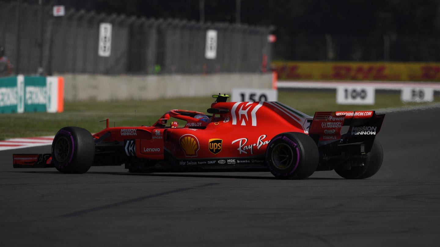 Kimi Raikkonen, Ferrari SF71H spins at Formula One World Championship, Rd19, Mexican Grand Prix, Practice, Circuit Hermanos Rodriguez, Mexico City, Mexico, Friday 26 October 2018.